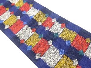 手織り紬市松に菱模様織出し名古屋帯